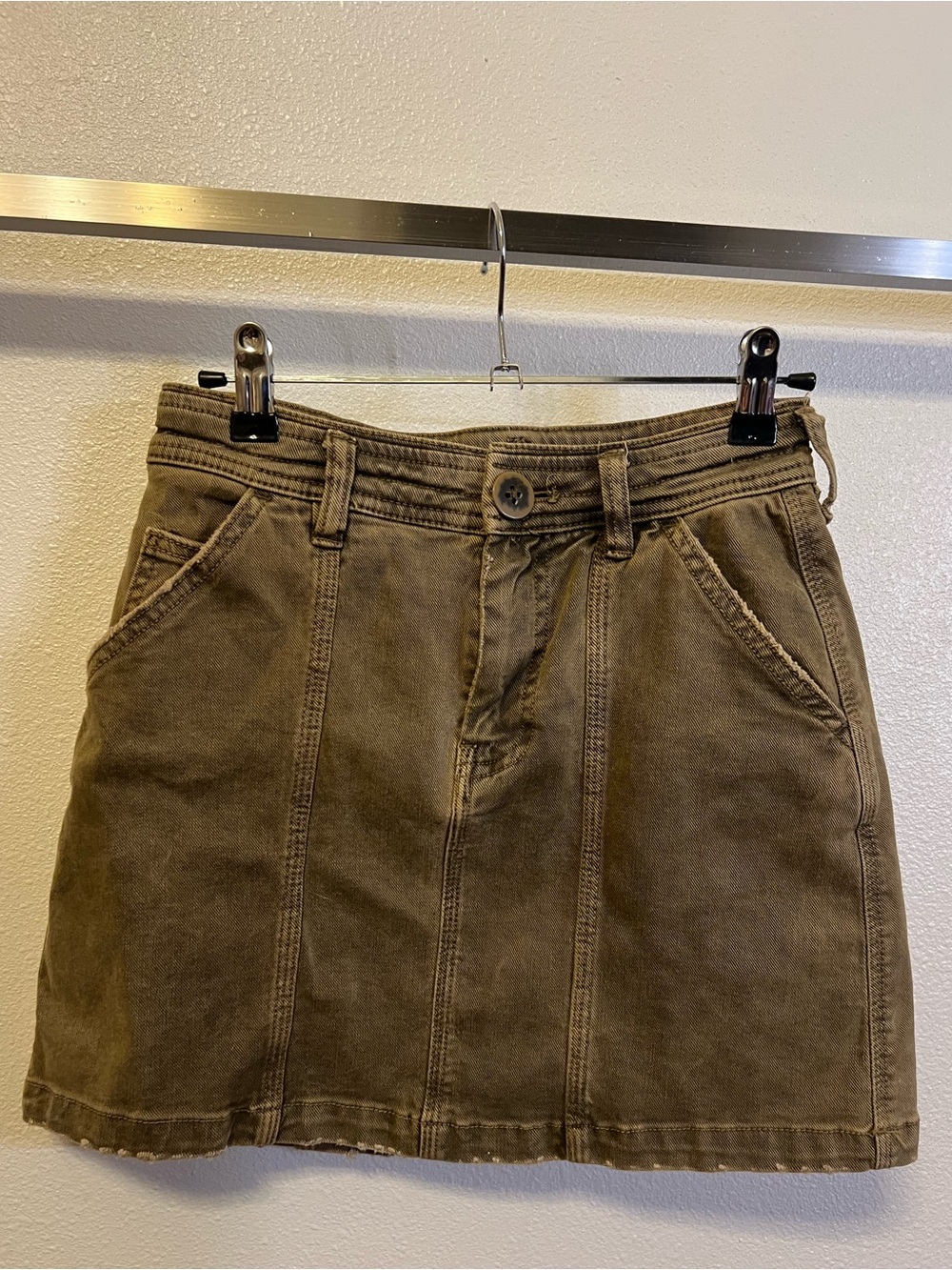We The Free Olive/Brown Denim Mini Skirt
